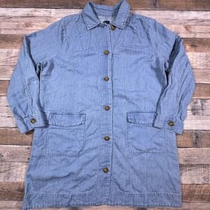 J. Jill Denim Women Large Blue Cotton Linen Blend Chore Coat Long Jacket Large